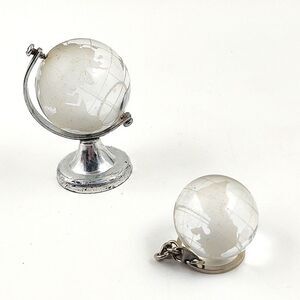 Vintage Mini Etched Glass Desk Globe & Matching Keychain
